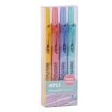 APLI 18933 - Pack van 4 intrekbare schuine punt markeerstiften, pastel markers