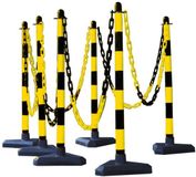 MORAVIA Mobiele afzetpalen met ketting voor binnen, geel zwart, 6 stuks 900 mm