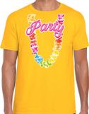 Bellatio Decorations Tropical party T-shirt voor heren - bloemenkrans - geel - carnaval/themafeest XL