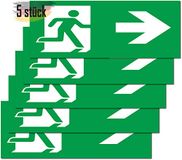 Nooduitgangsbord, 5 stuks, premium stickers, 24 cm x 9 cm, nooduitgangssticker, voor informatiebord, reddingsroute, nooduitgang, veiligheidsmarkering (pijl →)