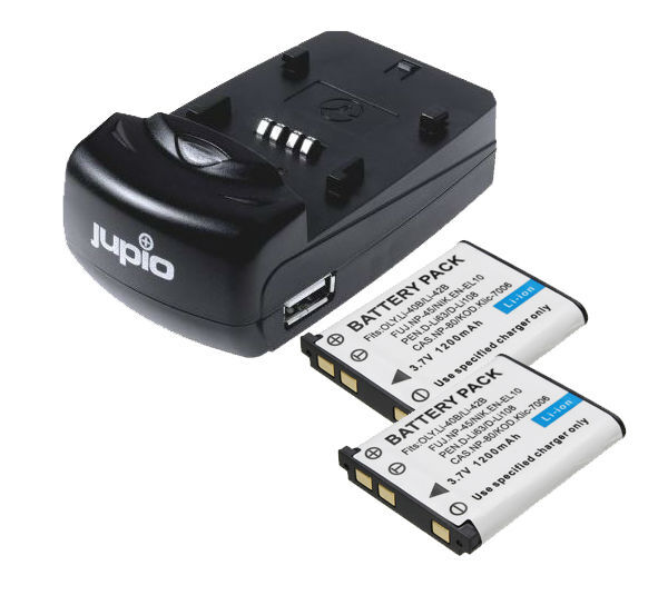 Jupio Kit met 2x Battery Li-40B/Li-42B/NP45/D-Li63/EN-EL10 + USB Single Charger