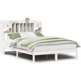 Blanc Lit Double Lit Adulte Lit Bibliothèque Sans Matelas 140x200 cm Bois Pin Massif