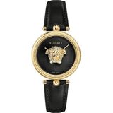 Versace Palazzo VECQ00118 Horloge Dames Zwart Goudkleurig Staal Leer Analoog Quartz