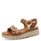 Tamaris Comfort, damessandalen met sleehak, zandkleurig, meervoudig verstelbaar, Cognac Nappa., 37 EU
