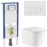 Geberit QeramiQ Dely Toiletset - 36.3x51.7cm - diepspoel - rimless - Geberit UP720 inbouwreservoir - softclose toiletzitting - mat witte bedieningsplaat - rechtehoekige knoppen - met Burda frame - glans wit