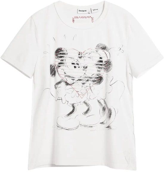 Desigual Dames-T-shirt Mickey XL Wit Katoen Ronde hals Korte mouw Casual Lente/Zomer 2025