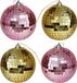 Othmar Decorations Kerstballen disco - 4x st - goud en roze - 10 cm - kunststof - spiegel kerstballen