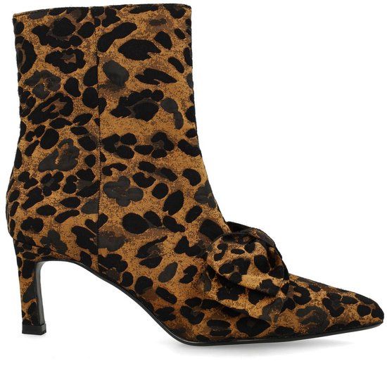 Manfield Dames Enkellaarsjes met Hak Panterprint Zwart Leer 37