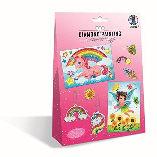 Ursus 43510001 43510001-Diamond Painting Creative Magic, knutselset voor kinderen voor het creatief vormgeven van foto's, hangers en stickers met diamanten, kleurrijk