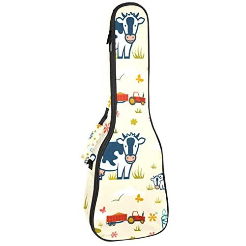 Mersov Panda Mersov Concert Ukelele Rugzak, Heavy Duty Ukelele Case Bag met Opslag, Sopraan Concert Tenor Ukelele 10MM Gewatteerde Tas Koeien Dierenboerderij