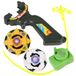 FLYPOP'S - 2 tollende tollen met handvatlanceerder - Speelgoed voor kinderen - 031781 - Geel en Wit - Plastic - Kinderspeelgoed - Cadeau - 5,5 cm - Vanaf 3 jaar