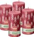 Bolsius - Rustieke kaars - 4 Stuks - Rood met print - 13cm - Kerst patroon