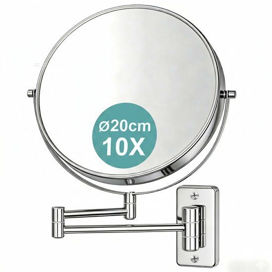 Relaxdays Make-up spiegel - 10x vergroting - Ø 20 cm - wandmontage - zilver