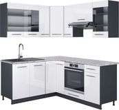 Vicco Cuisine d'angle Fame-Line, Blanc Laqué/Anthracite, 190 x 160 cm, WB Marbre