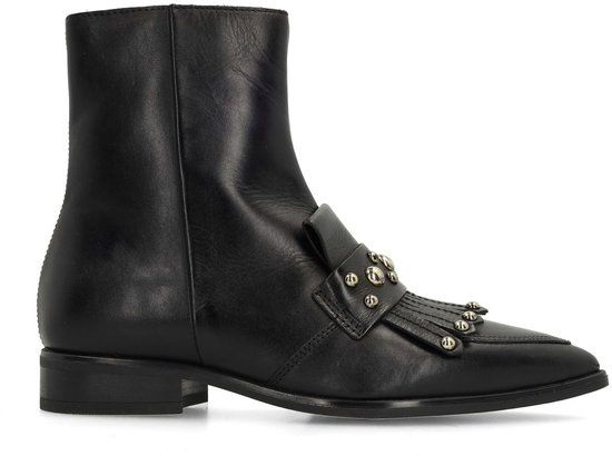 Manfield Zwarte leren enkellaarsjes met studs - Maat 36