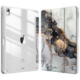 Fintie Hybride hoes compatibel met iPad Air 4e generatie (10 inch, 2020) - Auto Wake/Sleep Slim Clear Achterhoes met Potloodhouder, Bewolkt marmer