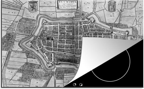 KitchenYeah® Inductie beschermer 77x51 cm - Historische stadskaart van Alkmaar - zwart wit