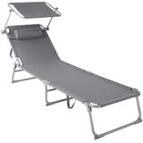 TecTake Ligstoel met Zonnescherm Grijs Polyester, Staal