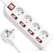 SURIGHT 4-Voudige Stekkerdoos - Set van 4 - Aan/uit Schakelaar - Individueel Schakelbaar - 1,4m Kabel - Wit