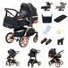 Poussette combinée 3-en-1 - Modèle V9 - Version haute - Pliable - Compatible avec sièges auto - Convient aux nouveau-nés - Convient jusqu'à plus de 20 kg - Noir