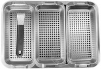 GelldG Ensemble de paniers de barbecue - Plateau de barbecue en acier inoxydable pour légumes et viande - Accessoires de barbecue pour légumes et poisson - Comprend 3 paniers de barbecue perforés en acier inoxydable, 1 plateau de service et une poignée - Argent