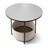 Relaxdays Ronde bijzettafel met stoffen mand, MDF en metaal, 50x45x45 cm, grijs-crème