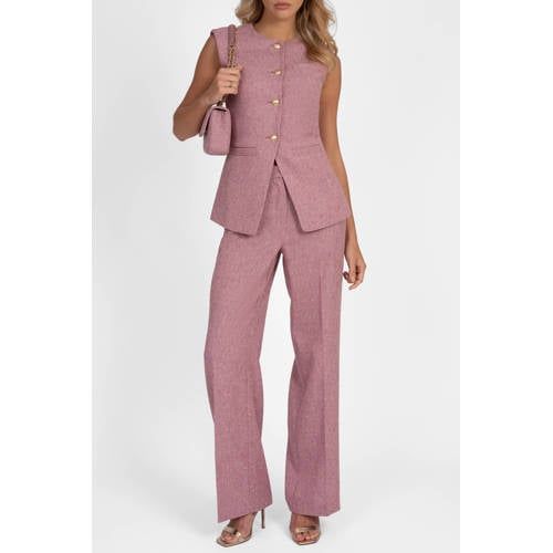NIKKIE viscose wide leg pantalon met glitters - roze