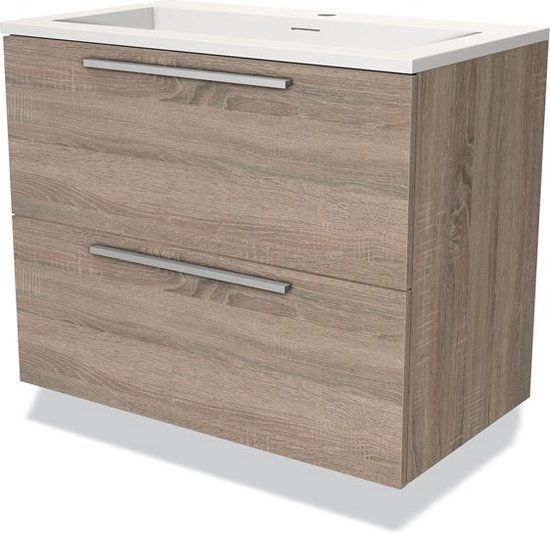 Maxaro Modulo Badkamermeubel 80cm Eiken Vlak Solid Surface - 2 Lades