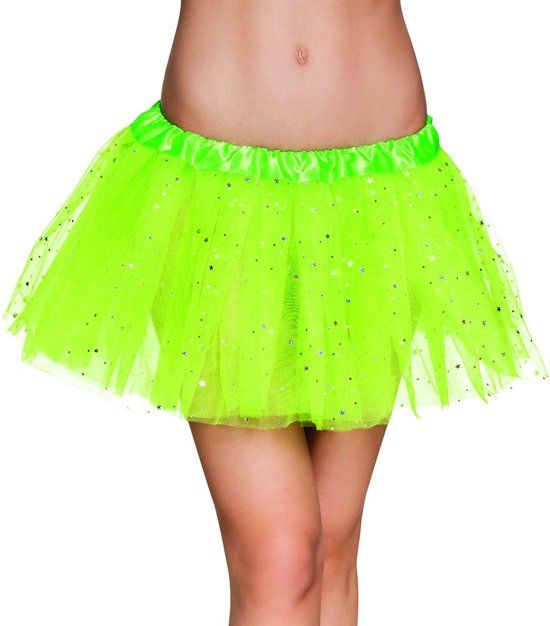 Generik Fluo groene tutu met sterren voor dames - Verkleedattribuut