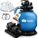 tillvex® Système de filtration à sable pour piscine avec minuterie 7.900L/h incl. 400g balles filtrantes | Système de filtration 7 voies et adaptateur 2 en 1 Ø32mm - 38mm | Filtre de piscine avec manomètre | Filtre à sable pour piscine bleu