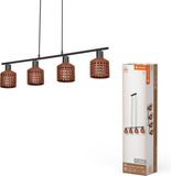 LEDVANCE Decor Clay Windows Hanglamp van klei en metaal, met venstervormige lampenkappen in bruin, 4-lichts, E27-fitting, voor moderne verlichting, zonder lichtbron