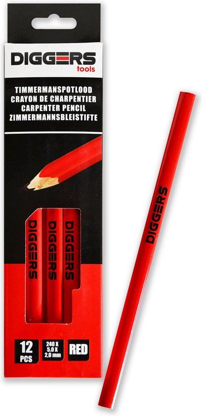 Diggers Schrijnwerkerspotlood 24cm Rood 12 Stuks