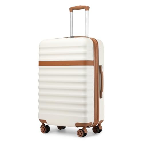 Kono Carry On Koffer ABS+PC Hardshell Lichtgewicht Reizen Cabine Bagage met TSA Slot Spinner Wielen, crme/Bruin, Medium-24 inch