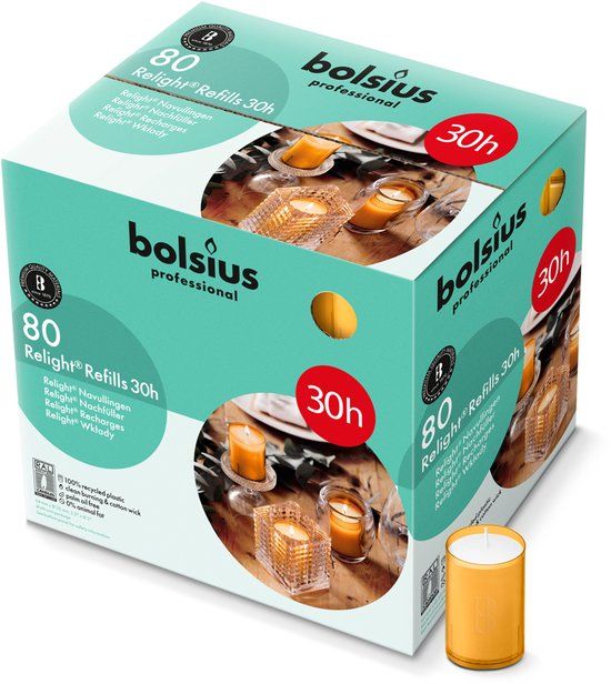 Bolsius - Horeca Relight - Navulling - 64/52 - 80 stuks - Amber