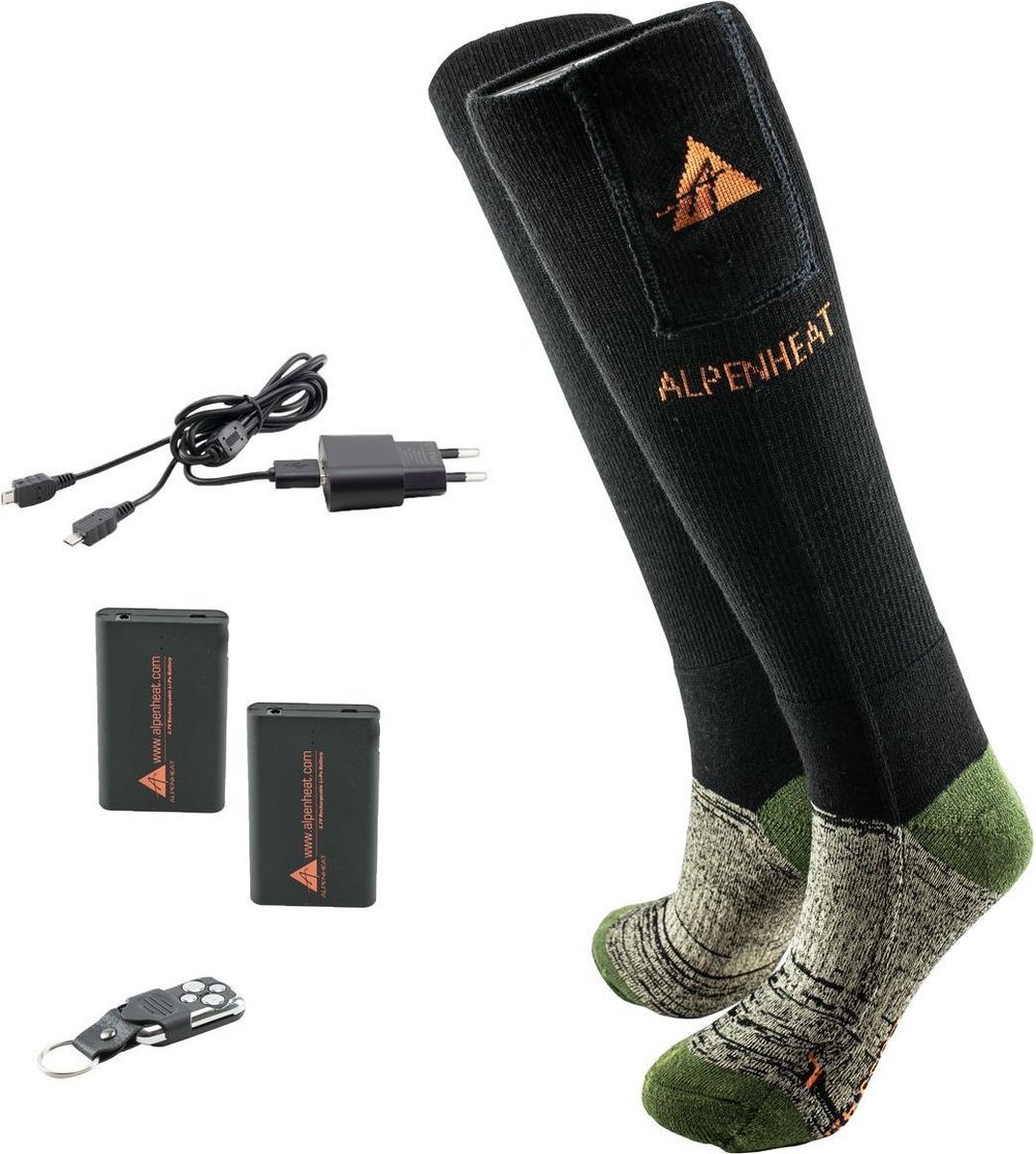 Alpenheat Verwarmingssokken wol FIRE-sokken met afstandsbediening verwarmd, groen/zwart, 36-38