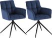 CLP Jonah Set van 2 eetkamerstoelen - met armleuning - klassiek - Draaibare - 180° automatisch terugdraaimechanisme - stof - Stof/donkerblauw