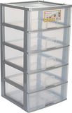 Hega Hogar Ladeblokje/bureau organizer 5x lade - grijs/transparant - L38 x B38 x H72 cm - kunststof