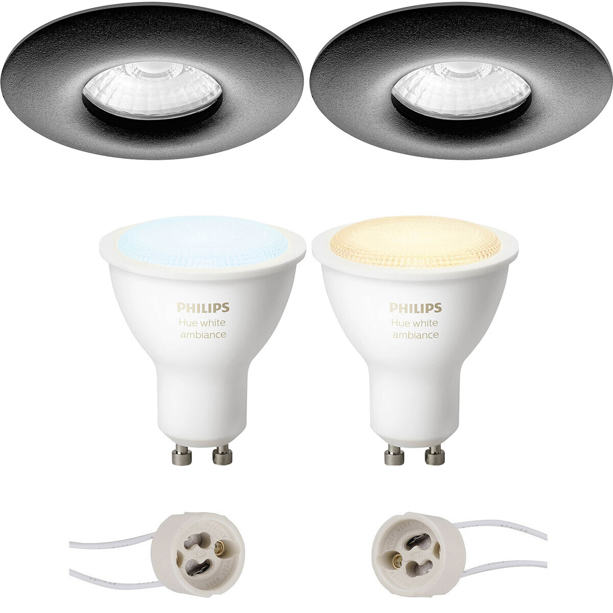 BES LED Pragmi Luno Pro - Waterdicht IP65 - Inbouw Rond - Mat Zwart - Ø82mm - Philips Hue - LED Spot Set GU10 - White Ambiance - Bluetooth