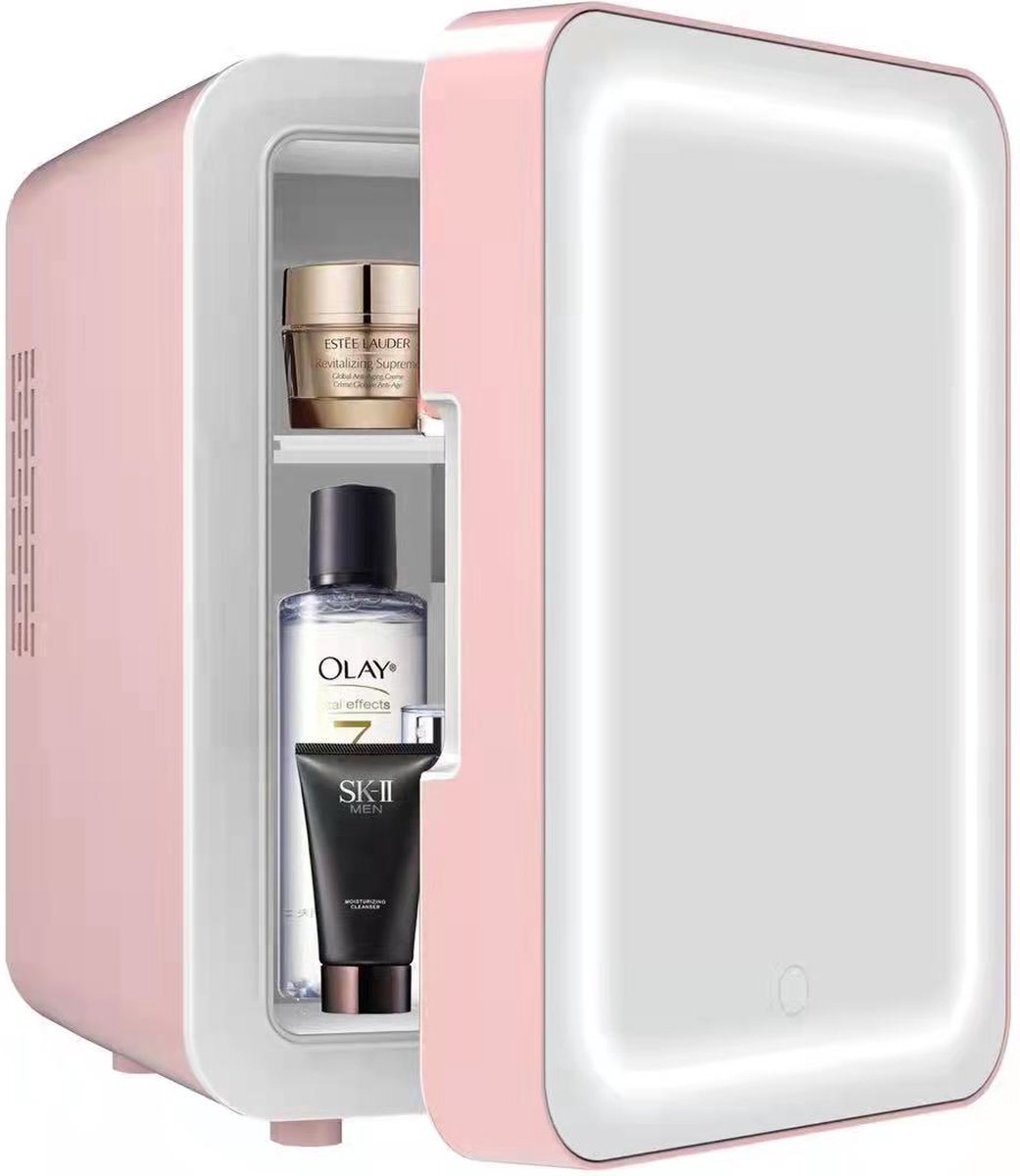 Olvy Skincare Fridge - Beauty Koelkast - Met Spiegel en Verlichting - Make-up Koelkast - Roze - Cosmetica - 4 Liter roze