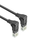 ACT Zwarte 0,5 meter U/UTP CAT6A LSZH Slimline patchkabel met RJ45 connectoren 90° haaks beneden naar 90° haaks beneden DD5900