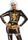 Leg Avenue Golden Skeleton Dames Skelet Kostuum Zwart/Goud Maat S