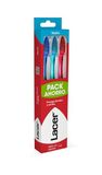 LACER - Verpakking met 3 tandenborstels, middelgrote borstels, Tynex-filamenten met afgeronde punten, ergonomische, antislip handgreep