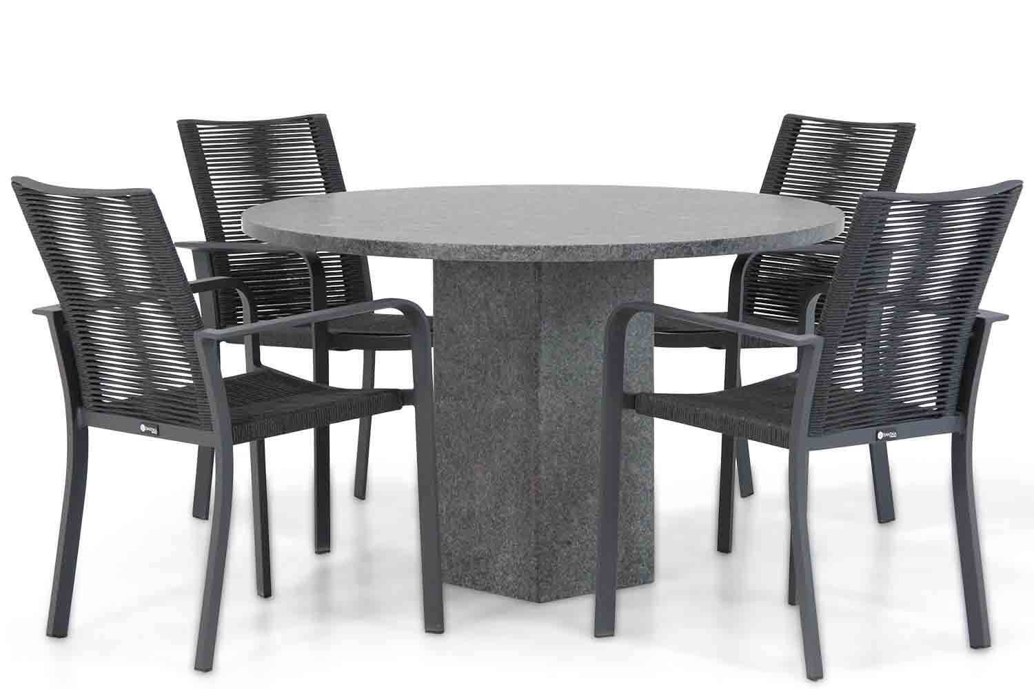 Santika Furniture Santika Annisa/Graniet 120 cm rond dining tuinset 5-delig