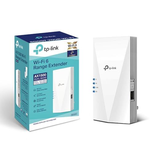 TP-Link RE500X WiFi 6 WiFi Versterker, WLAN Repeater AX1500, Dual band 1200MBit/s 5GHz en 300MBit/s 2,4GHz, Tri-Core 1,5 GHz CPU, Gigabit Port, compatibel met alle WLAN Router