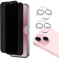 Phonillico® Anti-Spy gehard glas voor iPhone 15 en camerabescherming [Pack 2]
