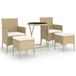 Icecat Ensemble de bistro 5 pièces en polyrésin et verre trempé beige