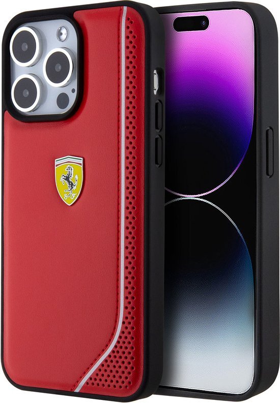 IPHONE 15 PRO MAX - PU LEATHER RED REFLECTIVE LINE DESIGN - FERRARI