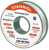 Stannol Kristall 611 Fairtin Soldeertin, loodvrij Loodvrij Sn96,5Ag3Cu0,5 REM1 100 g 1 mm
