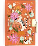 Avenue Mandarine CO206C - Een dagboek met 240 gelinieerde pagina's, 11 x 14 cm, met hangslot, katten en bloemen