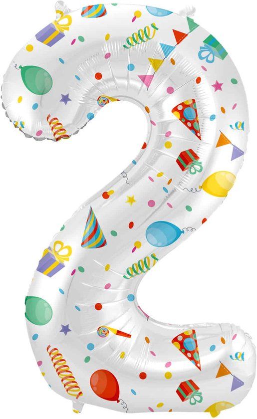Folat Folieballon Cijfer 2 Joyful Party - 86 cm